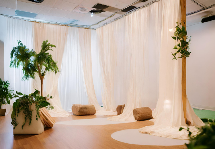 A sensory room is an environment that engages all five senses – sight, sound, touch, taste, and smell – to promote relaxation, reduce stress, and enhance overall well-being. It serves as a room where event attendees can relax, recharge, and return to their engagements feeling refreshed and revitalized.