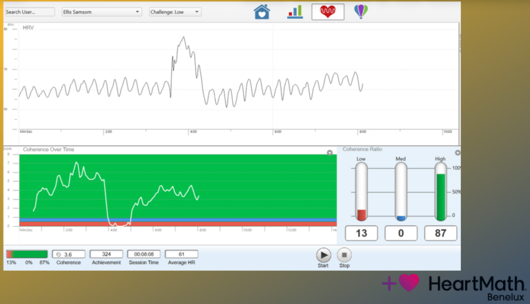 corporate event attendees using HeartMath biofeedback technology to practice heart coherence.